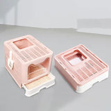Foldable Cat Litter Box with Pull-Out Tray -Easy Cleaning and Anti-Splash Design  Pink 51*41*38cm - Front View