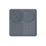Multi-Functional Slow Feeder Mat for Dogs- Anti-Slip Lick Pad with Multiple Textures Square 2PCS (Black & Grey) - Front View