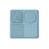 Multi-Functional Slow Feeder Mat for Dogs- Anti-Slip Lick Pad with Multiple Textures Square 2PCS (Blue & Grey) - Front View
