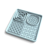 Multi-Functional Slow Feeder Mat for Dogs- Anti-Slip Lick Pad with Multiple Textures Square 2PCS (Blue & Green) - Front View