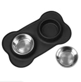 Non-Slip Stainless Steel Double Pet Bowl Set with Spill-Resistant Silicone Mat 45*27cm Black - Front View