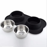 Non-Slip Stainless Steel Double Pet Bowl Set with Spill-Resistant Silicone Mat 45*27cm Black - Side View