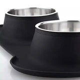 Non-Slip Stainless Steel Double Pet Bowl Set with Spill-Resistant Silicone Mat 45*27cm Black - Top-Down View