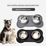 Non-Slip Stainless Steel Double Pet Bowl Set with Spill-Resistant Silicone Mat 45*27cm Grey - Side View