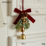 Christmas Hanging Ornament with Pinecones, Bells, and Velvet Bow - 14x10cm Festive Decoration(3 PCS) - Front View