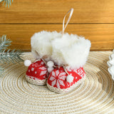 Knitted Christmas Boot Ornaments with Faux Fur Trim - Set of 3 Hanging Decorations - Side View