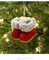 Knitted Christmas Boot Ornaments with Faux Fur Trim - Set of 3 Hanging Decorations - Top-Down View