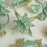 Green Glitter 3D Star Ornament with Gold Accents -Hanging Christmas Decoration 5 pieces - Front View