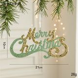 Green and Gold Glitter Merry Christmas Hanging Ornament -Festive Holiday Decoration 5 pieces - Front View