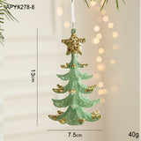 Green Glitter Christmas Tree Ornament with Gold Star Top - Hanging Festive Decoration 5 pieces - Front View