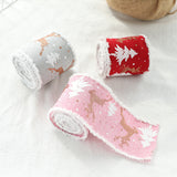 Christmas-Themed Decorative Wired Ribbon Burlap– Reindeer and Tree Print Rolled Fabric Set ,Diameter 6.8 cm, length 2 cm (two set, 6 pieces in total) - Front View