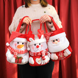 Set of 3 Christmas Fabric Gift Tote Bags – Santa, Snowman, and Reindeer Design - Front View