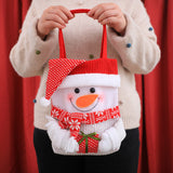 Set of 3 Christmas Fabric Gift Tote Bags – Santa, Snowman, and Reindeer Design - Top-Down View