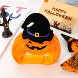 Halloween Pumpkin Hat for Cats - Adjustable Pet Costume with Witch Hat for Halloween Parties 3 pieces - Front View