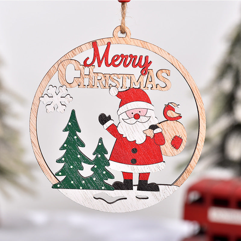 Set of 4 Wooden Christmas Hanging Ornaments – Santa, Snowman, and Reindeer Decorations (2 set, 8 pieces in total))