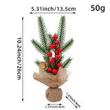 Mini Christmas Pine Tree Decoration - 10.24 Inches Tall with Red Berries and Burlap Base  (4 trees) - Front View