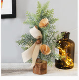 Rustic Mini Tabletop Greenery Ornament – 10 Inches Tall with Burlap Bow and Acorn Accents  (4 trees)