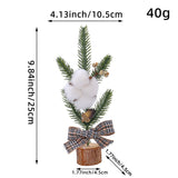 Mini Rustic Christmas Tree Decoration – 9.84 Inches Tall with Cotton and Plaid Bow Accents (4 trees) - Front View
