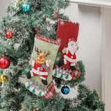 Set of 4 Christmas Stockings with Santa, Reindeer, Snowman, and Teddy Bear - Holiday Mantel Decor - Side View