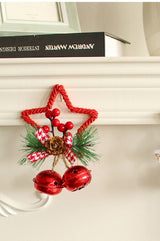 Red Star Christmas Ornament with Bells and Pinecone - Holiday Wreath Decoration 10 pieces - Front View