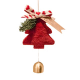 Red Velvet Christmas Tree Ornament with Ribbon and Bell - Festive Holiday Decoration 5 pieces - Front View