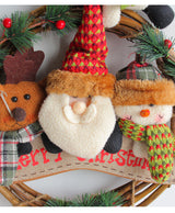 Rustic Christmas Wreath with Santa, Reindeer, and Snowman - Holiday Door Decoration - Front View