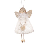 Fluffy Angel Hanging Ornament with Heart and Glitter Wings - Christmas Tree Decoration 16*10 cm White (6 pieces) - Front View
