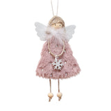 Fluffy Angel Hanging Ornament with Heart and Glitter Wings - Christmas Tree Decoration 16*10 cm Pink(6 pieces) - Front View