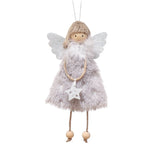 Fluffy Angel Hanging Ornament with Heart and Glitter Wings - Christmas Tree Decoration 16*10 cm Grey(6 pieces) - Front View