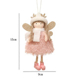 Winter Angel Ornament with Gold Glitter Wings and White Scarf - Christmas Tree Hanging Decoration 15*9 cm Pink colour (5 pieces) - Front View