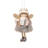 Winter Angel Ornament with Gold Glitter Wings and White Scarf - Christmas Tree Hanging Decoration 15*9 cm Grey colour (5 pieces) - Front View