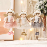 Winter Angel Ornament with Gold Glitter Wings and White Scarf - Christmas Tree Hanging Decoration 15*9 cm Grey colour (5 pieces) - Top-Down View