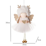 Gold and White Angel Ornament with Bells and Glitter Wings - Christmas Hanging Decoration 16*10*5cm  White colour (5 pieces) - Front View