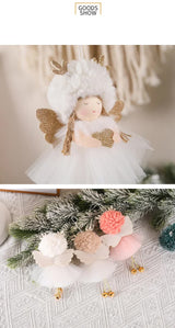 Gold and White Angel Ornament with Bells and Glitter Wings - Christmas Hanging Decoration 16*10*5cm White colour (5 pieces)