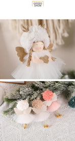 Gold and White Angel Ornament with Bells and Glitter Wings - Christmas Hanging Decoration 16*10*5cm  White colour (5 pieces)