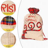 Large Merry Christmas Drawstring Gift Bag with Plaid Accents - Perfect for Holiday Presents (3 pieces) - Side View