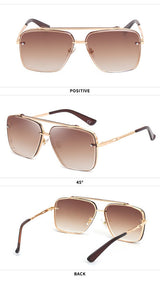 Gold Square Sunglasses,Fashionable Men's Metal, UV400 Gradient Lenses for Timeless Style - Front View