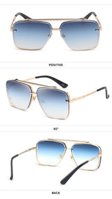 Gredual Blue Square Sunglasses,Fashionable Men's Metal, UV400 Gradient Lenses for Timeless Style - Front View