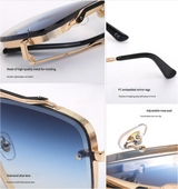 Black Grey Square Sunglasses,Fashionable Men's Metal, UV400 Gradient Lenses for Timeless Style - Side View