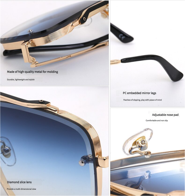 Grey Blue Sunglasses, Fashionable Men's Metal, UV400 Gradient Lenses for Timeless Style
