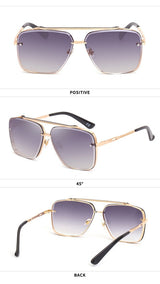 Gold Double  Grey Square Sunglasses,Fashionable Men's Metal, UV400 Gradient Lenses for Timeless Style - Front View