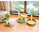 Cat Tree with Faux Leaves, Sisal Scratching Post, Cozy Bed, and Playful Toy - Front View