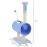 Interactive Cat Tunnel & Scratching Post with Spring Toy - Cozy Playtime for Kittens Blue - Front View
