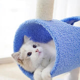 Interactive Cat Tunnel & Scratching Post with Spring Toy - Cozy Playtime for Kittens Blue - Side View
