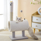 Interactive Cat Tunnel & Scratching Post with Spring Toy - Cozy Playtime for Kittens white 35*23*71cm - Side View