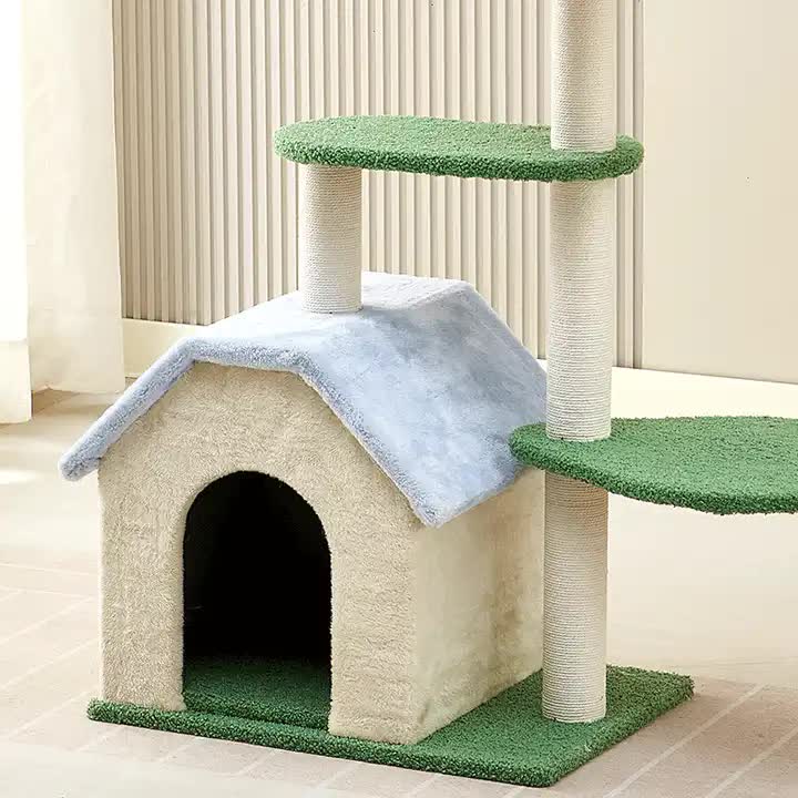 Floral Cat Tree with Cozy Hideaway and Scratching Posts (50x38x90 cm)