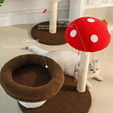 Mushroom-Themed Cat Tree with Cozy Bed and Scratching Post (48x48x58 cm) - Front View