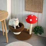 Mushroom-Themed Cat Tree with Cozy Bed and Scratching Post (48x48x58 cm) - Top-Down View