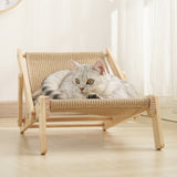Adjustable Wooden Cat Lounge Chair - Comfortable Woven Hammock for Cats - Side View