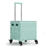 Foldable Rolling Storage Cart with Telescopic Handle - Large Capacity, Portable Utility Box  45L Green - Front View